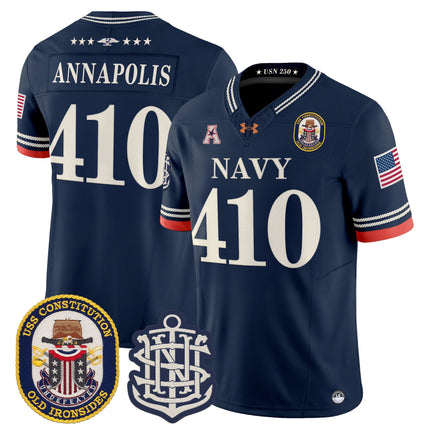 Men's Navy Midshipmen 250th Anniversary Vapor Limited Jersey - USS Constitution Patch - Stitched