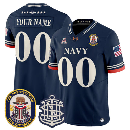 Navy Midshipmen 250th Anniversary Vapor Limited Custom Jersey - USS Constitution Patch - Stitched
