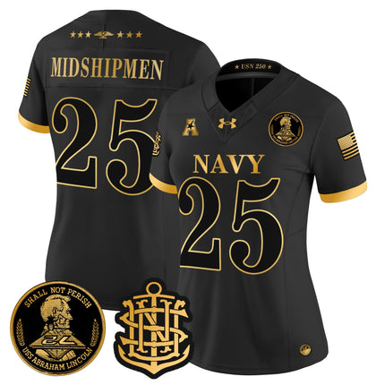 Women's Navy Midshipmen 250th Anniversary Gold Vapor Limited Jersey - All Stitched