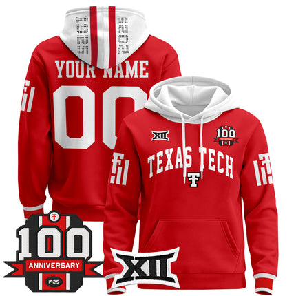 Texas Tech Red Raiders 2025 Premium Custom Pullover Hoodie - 100th Anniversary Patch - All Stitched