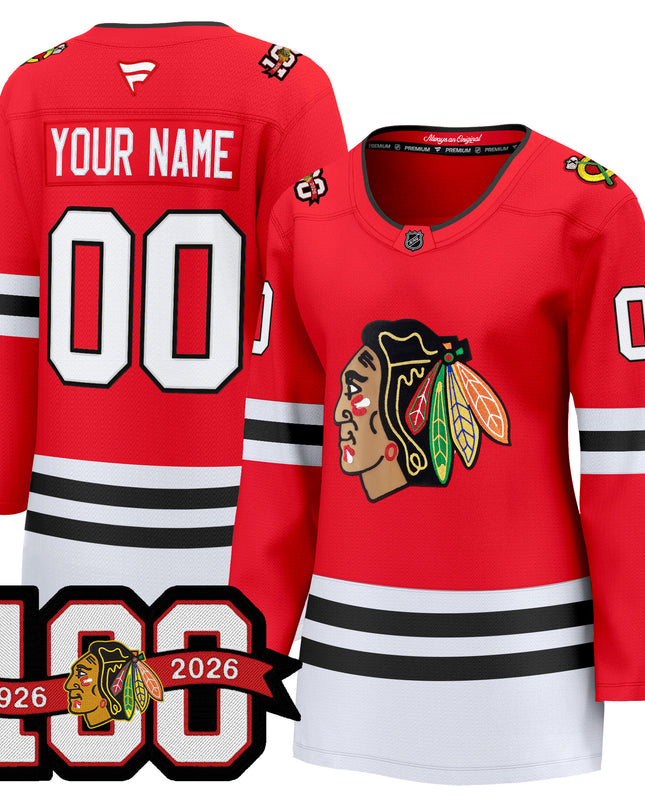 Chicago Blackhawks 2025/26 Premium Custom Jersey - 100th Anniversary Patch -All Stitched
