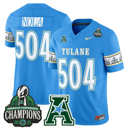 Men's Tulane Green Wave 'City Edition' Vapor Limited Jersey - 2025 AAC Champions Patch - All Stitched
