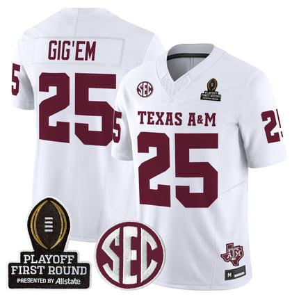 Men's Texas A&M Aggies 2025 Playoff First Round Vapor Limited Jersey - All Stitched