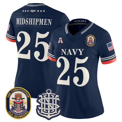 Women's Navy Midshipmen 250th Anniversary Vapor Limited Jersey - USS Constitution Patch - Stitched