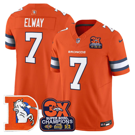 Men's Denver Broncos Throwback Vapor Limited Jersey - 3-Time Champions Patch - All Stitched