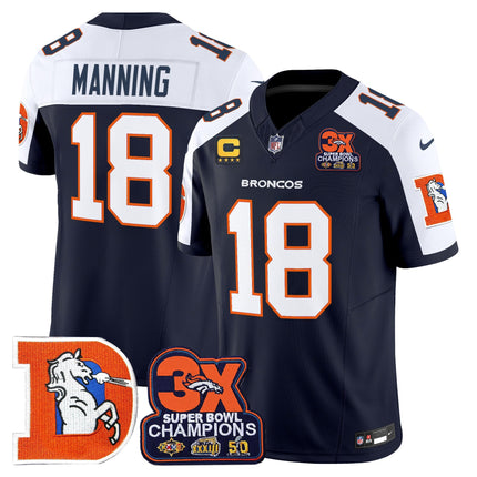 Men's Denver Broncos Throwback Vapor Limited Jersey - 3-Time Champions Patch - All Stitched