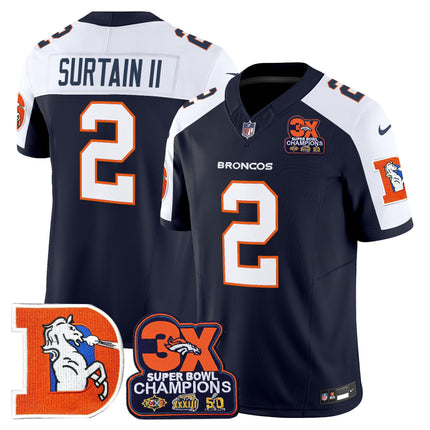 Men's Denver Broncos Throwback Vapor Limited Jersey - 3-Time Champions Patch - All Stitched