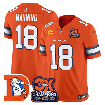 Men's Denver Broncos Throwback Vapor Limited Jersey - 3-Time Champions Patch - All Stitched