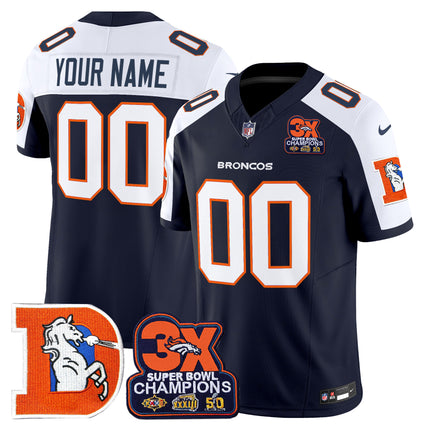 Denver Broncos Throwback Vapor Limited Custom Jersey - 3-Time Champions Patch - All Stitched