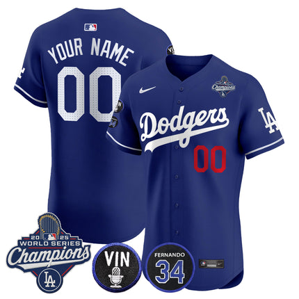 Dodgers 2025 World Series Champions Vapor Premier Elite Custom Jersey - Vin Scully & Fernando Patch - All Stitched