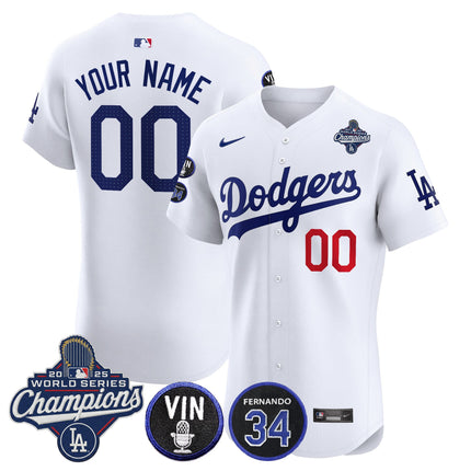 Dodgers 2025 World Series Champions Vapor Premier Elite Custom Jersey - Vin Scully & Fernando Patch - All Stitched