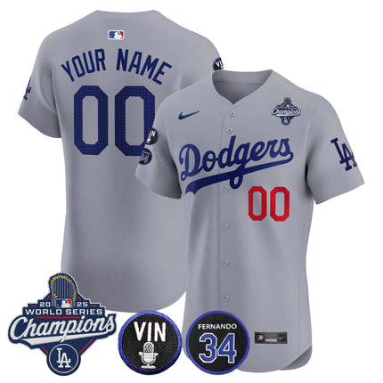 Dodgers 2025 World Series Champions Vapor Premier Elite Custom Jersey - Vin Scully & Fernando Patch - All Stitched