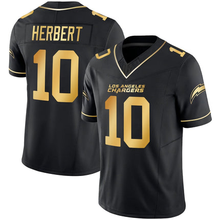 Justin Herbert Los Angeles Chargers Black Gold Jersey - All Stitched