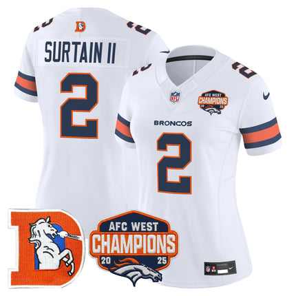 Women's Denver Broncos Throwback Vapor Limited Jersey - 2025 AFC West Division Champions Patch - All Stitched