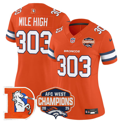 Women's Denver Broncos Throwback Vapor Limited Jersey - 2025 AFC West Division Champions Patch - All Stitched