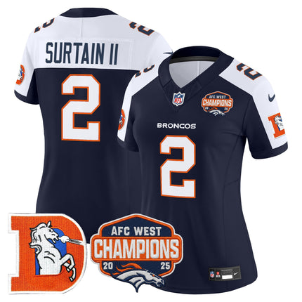 Women's Denver Broncos Throwback Vapor Limited Jersey - 2025 AFC West Division Champions Patch - All Stitched