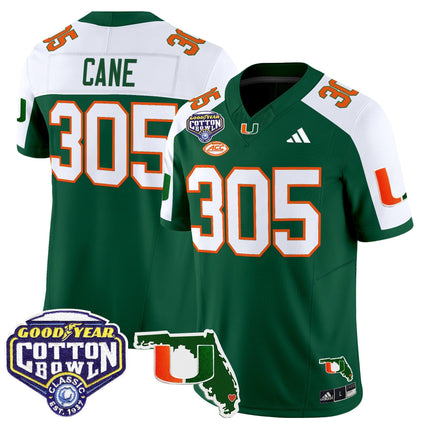 Men's Miami Hurricanes 2025 Cotton Bowl & Florida Patch Vapor Limited Jersey - All Stitched