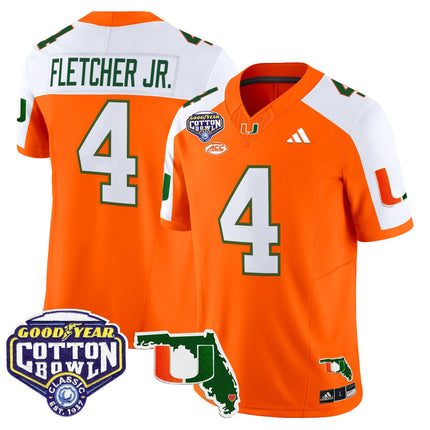 Men's Miami Hurricanes 2025 Cotton Bowl & Florida Patch Vapor Limited Jersey - All Stitched