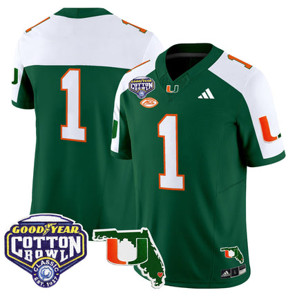 Men's Miami Hurricanes 2025 Cotton Bowl & Florida Patch Vapor Limited Jersey - All Stitched