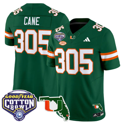 Men's Miami Hurricanes 2025 Cotton Bowl & Florida Patch Vapor Limited Jersey - All Stitched
