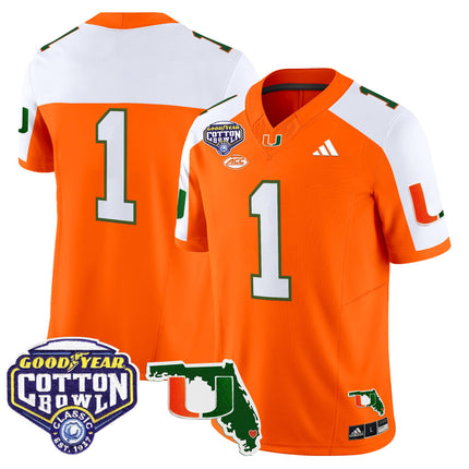 Men's Miami Hurricanes 2025 Cotton Bowl & Florida Patch Vapor Limited Jersey - All Stitched