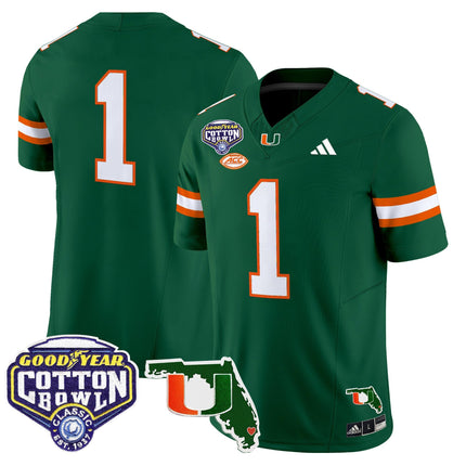 Men's Miami Hurricanes 2025 Cotton Bowl & Florida Patch Vapor Limited Jersey - All Stitched