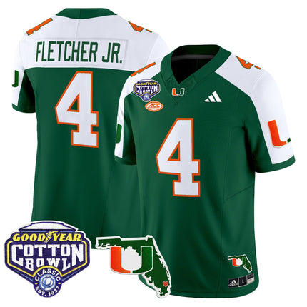 Men's Miami Hurricanes 2025 Cotton Bowl & Florida Patch Vapor Limited Jersey - All Stitched