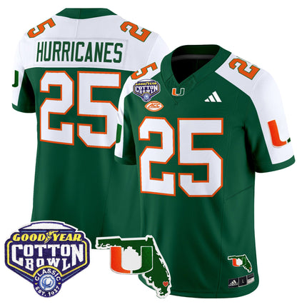 Men's Miami Hurricanes 2025 Cotton Bowl & Florida Patch Vapor Limited Jersey - All Stitched