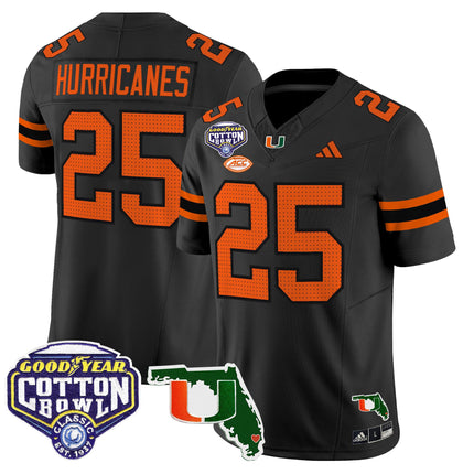 Men's Miami Hurricanes 2025 Cotton Bowl & Florida Patch Vapor Limited Jersey - All Stitched