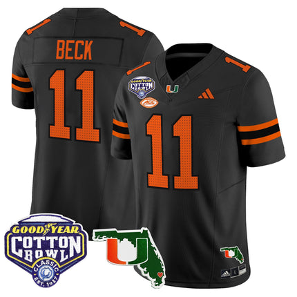 Men's Miami Hurricanes 2025 Cotton Bowl & Florida Patch Vapor Limited Jersey - All Stitched