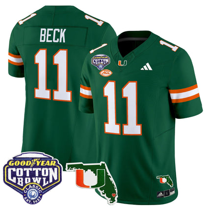 Men's Miami Hurricanes 2025 Cotton Bowl & Florida Patch Vapor Limited Jersey - All Stitched