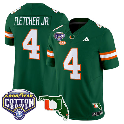 Men's Miami Hurricanes 2025 Cotton Bowl & Florida Patch Vapor Limited Jersey - All Stitched