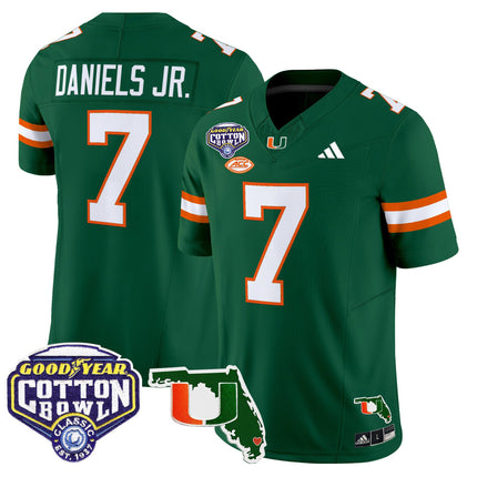 Men's Miami Hurricanes 2025 Cotton Bowl & Florida Patch Vapor Limited Jersey - All Stitched