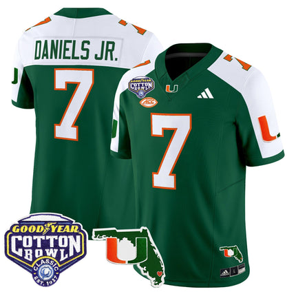 Men's Miami Hurricanes 2025 Cotton Bowl & Florida Patch Vapor Limited Jersey - All Stitched