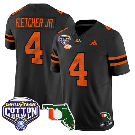 Men's Miami Hurricanes 2025 Cotton Bowl & Florida Patch Vapor Limited Jersey - All Stitched
