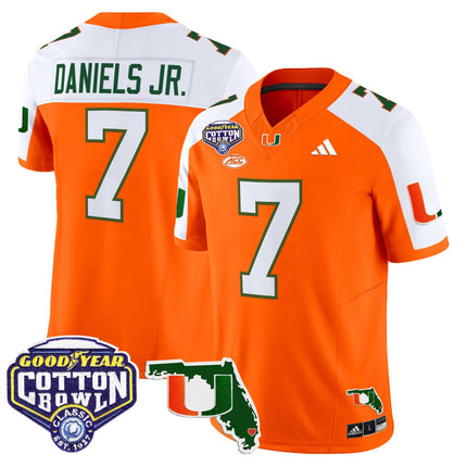 Men's Miami Hurricanes 2025 Cotton Bowl & Florida Patch Vapor Limited Jersey - All Stitched
