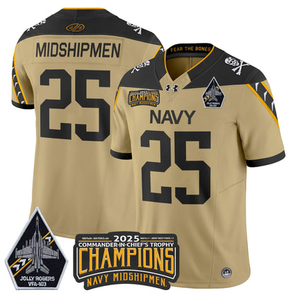 Men's Navy Midshipmen Jolly Rogers 2025 Commander-In-Chief's Trophy Champions Vapor Limited Jersey - All Stitched