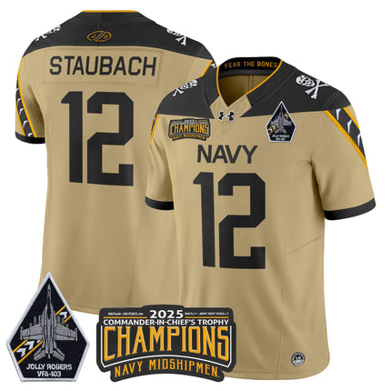 Men's Navy Midshipmen Jolly Rogers 2025 Commander-In-Chief's Trophy Champions Vapor Limited Jersey - All Stitched