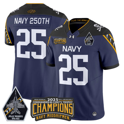 Men's Navy Midshipmen Jolly Rogers 2025 Commander-In-Chief's Trophy Champions Vapor Limited Jersey - All Stitched