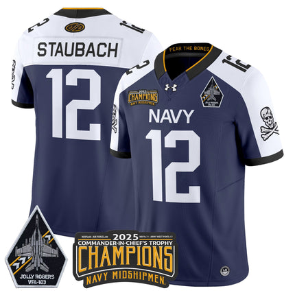 Men's Navy Midshipmen Jolly Rogers 2025 Commander-In-Chief's Trophy Champions Vapor Limited Jersey - All Stitched