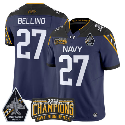 Men's Navy Midshipmen Jolly Rogers 2025 Commander-In-Chief's Trophy Champions Vapor Limited Jersey - All Stitched