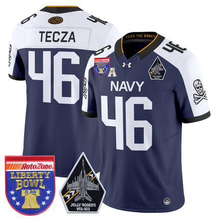 Men's Navy Midshipmen 'Jolly Rogers Edition' Vapor Limited Jersey - 2026 Liberty Bowl Patch - All Stitched