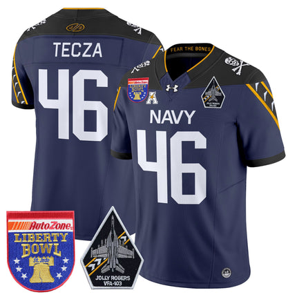 Men's Navy Midshipmen 'Jolly Rogers Edition' Vapor Limited Jersey - 2026 Liberty Bowl Patch - All Stitched