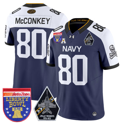 Men's Navy Midshipmen 'Jolly Rogers Edition' Vapor Limited Jersey - 2026 Liberty Bowl Patch - All Stitched