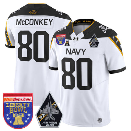 Men's Navy Midshipmen 'Jolly Rogers Edition' Vapor Limited Jersey - 2026 Liberty Bowl Patch - All Stitched