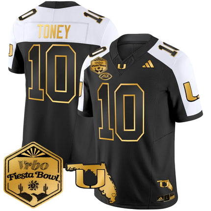 Men's Miami Hurricanes 2026 The Fiesta Bowl & Florida Patch Gold Vapor Limited Jersey - All Stitched