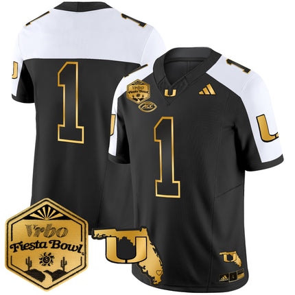 Men's Miami Hurricanes 2026 The Fiesta Bowl & Florida Patch Gold Vapor Limited Jersey - All Stitched