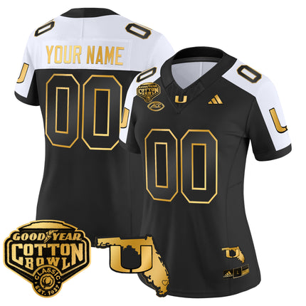 Miami Hurricanes 2025/26 Cotton Bowl & Florida Patch Gold Vapor Limited Custom Jersey - All Stitched
