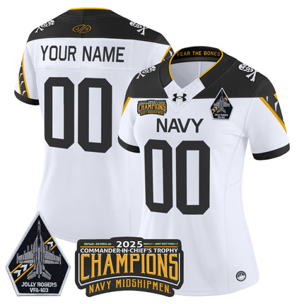 Navy Midshipmen Jolly Rogers 2025 Commander-In-Chief's Trophy Champions Vapor Limited Custom Jersey - All Stitched