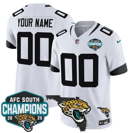 Jacksonville Jaguars 2025 AFC South Division Champions & Florida Patch Vapor Custom Jersey - All Stitched